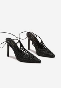 Born2be - Czarne Sandały na Szpilce Wiązane wokół Kostki z Plecioną Cholewką Norwela. Kolor: czarny. Szerokość cholewki: normalna. Sezon: lato. Obcas: na szpilce. Styl: wizytowy #5