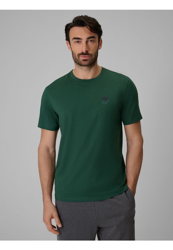 4f - 4F T-shirt regular gładki męski - zielony S. Okazja: na co dzień, na spacer. Kolor: zielony. Materiał: materiał. Wzór: gładki. Styl: casual