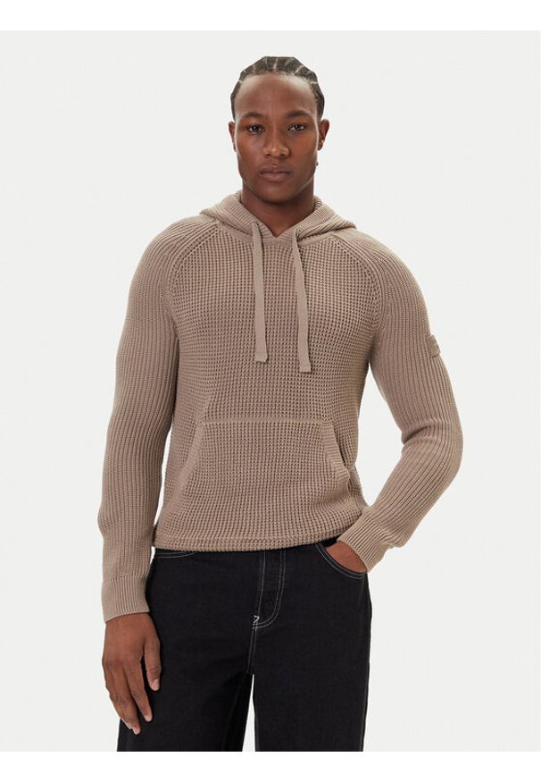 JOOP! Jeans Sweter 15 JJK-18Harrio 30049660 Beżowy Modern Fit. Kolor: beżowy. Materiał: bawełna
