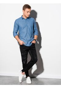 Ombre Clothing - Koszula męska w kratę z długim rękawem K563 - błękitna - XXL. Kolor: niebieski. Materiał: bawełna, poliester. Długość rękawa: długi rękaw. Długość: długie #1