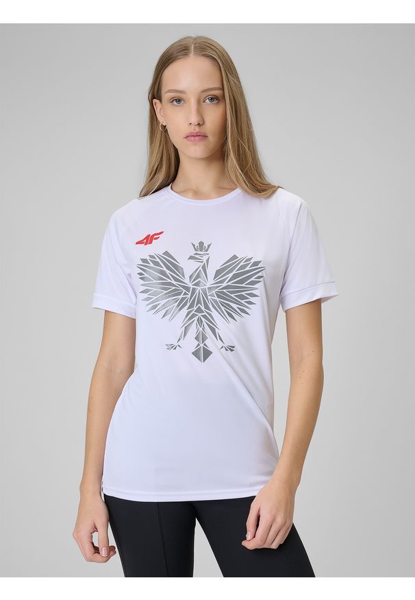 4f - 4F Koszulka kibica uniseks - biała S. Kolor: biały. Długość rękawa: raglanowy rękaw. Wzór: napisy. Styl: sportowy