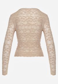 Born2be - Beżowa Bluzka Koronkowa z Transparentnego Materiału Hermatea. Okazja: na co dzień. Kolor: beżowy. Materiał: materiał, koronka. Styl: casual, elegancki, klasyczny #7