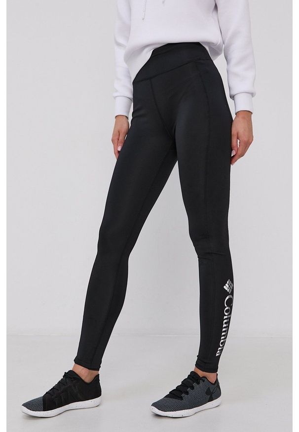 columbia - Columbia Legginsy damskie kolor czarny z nadrukiem. Kolor: czarny. Materiał: skóra, dzianina. Wzór: nadruk