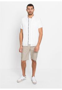 bonprix - Koszula lniana z krótkim rękawem. Okazja: na co dzień. Typ kołnierza: kołnierzyk stójkowy. Kolor: biały. Materiał: len. Długość rękawa: krótki rękaw. Długość: krótkie. Sezon: lato. Styl: casual, elegancki #3