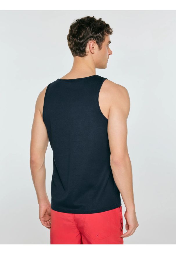 Big-Star - Koszulka męska bez rękawów granatowa Soner 403. Kolor: niebieski. Materiał: dzianina. Długość rękawa: bez rękawów. Wzór: nadruk. Styl: sportowy, klasyczny