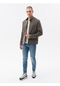 Ombre Clothing - Kurtka męska przejściowa C453 - ciemnobrązowa - XXL. Typ kołnierza: bez kaptura, kołnierzyk stójkowy. Kolor: brązowy. Materiał: materiał, poliester #5