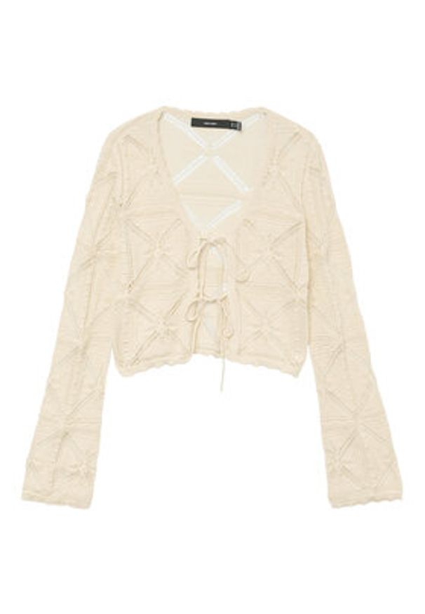 Vero Moda Kardigan Lola 10337188 Beżowy Regular Fit. Kolor: beżowy. Materiał: bawełna