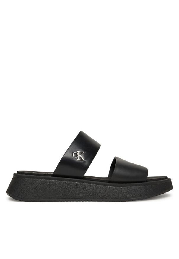 Calvin Klein Jeans Klapki Sandal Slide Double Strap YW0YW01694 Czarny. Kolor: czarny. Materiał: skóra