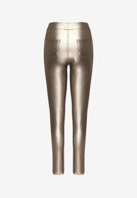 Born2be - Złote Legginsy z Ekoskóry z Wysokim Stanem i Wsuwanymi Kieszeniami Rievalia. Stan: podwyższony. Kolor: złoty. Materiał: skóra. Sezon: zima #4