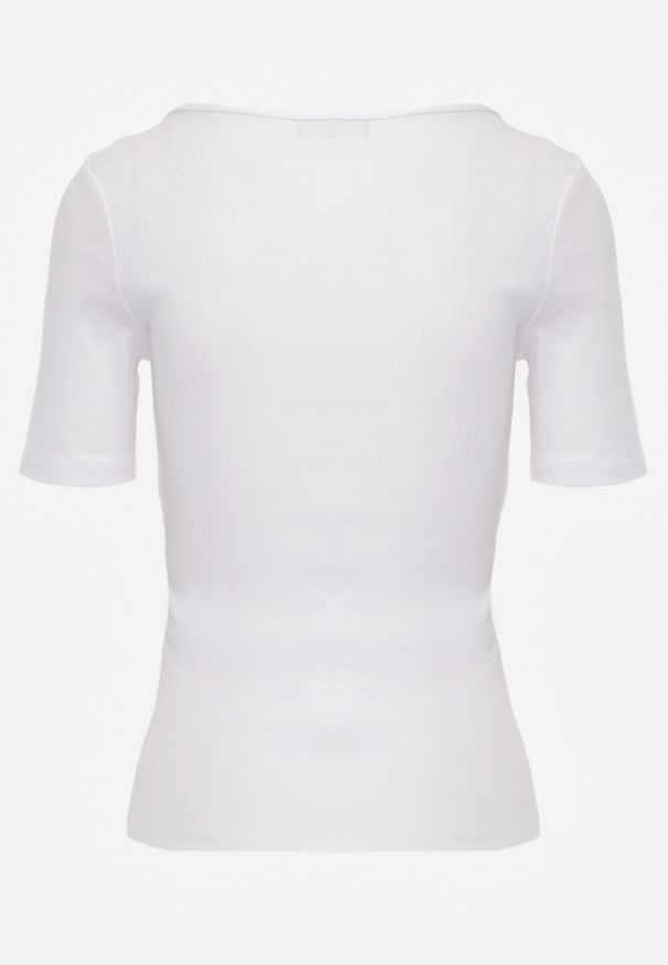Renee - Biały Bawełniany T-shirt Prążkowany z Guzikami Florvivi. Okazja: na co dzień. Kolor: biały. Materiał: bawełna, prążkowany. Styl: casual, sportowy