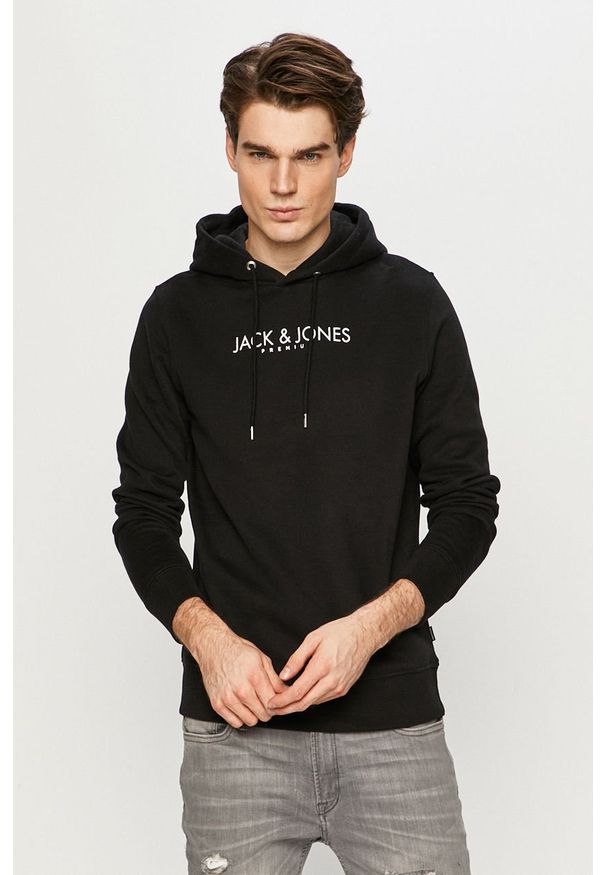 Premium by Jack&Jones - Bluza bawełniana. Okazja: na co dzień. Typ kołnierza: kaptur. Kolor: czarny. Materiał: bawełna. Wzór: nadruk. Styl: casual