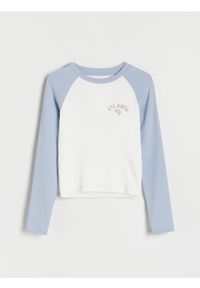 Reserved - Bawełniana bluzka z nadrukiem - jasnoniebieski. Kolor: niebieski. Materiał: bawełna. Wzór: nadruk #1