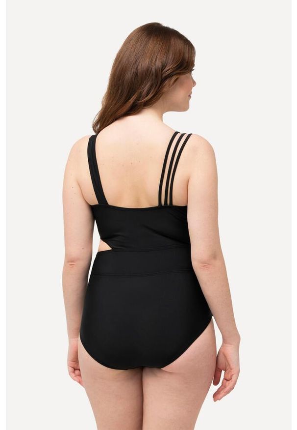 ULLA POPKEN - Damski Kostium kąpielowy bloki kolorów miękkie miseczki z recyklingu. Kolekcja: plus size. Kolor: czarny. Materiał: elastan, poliamid, materiał