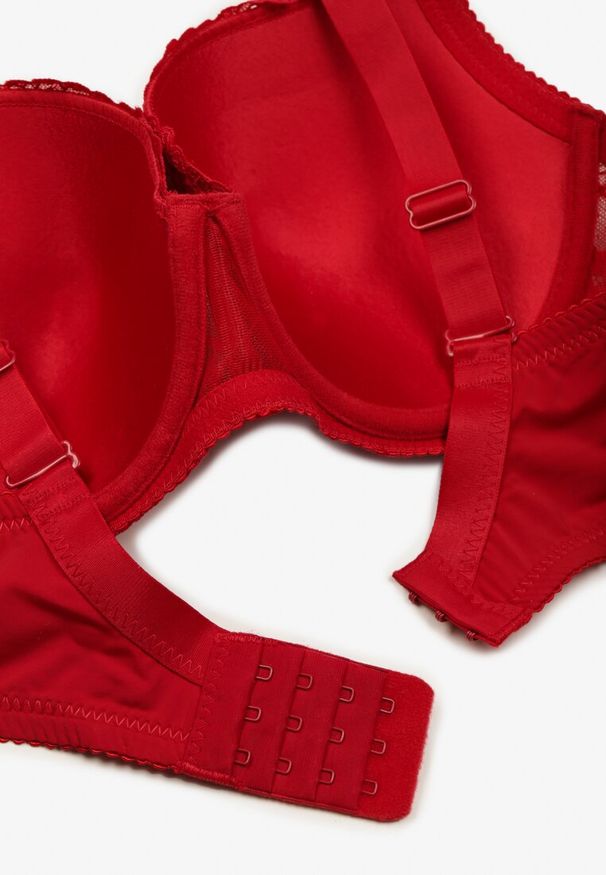 Born2be - Czerwony Koronkowy Biustonosz Ozdobiony Cyrkoniami Katirena. Kolor: czerwony. Materiał: koronka. Rodzaj stanika: odpinane ramiączka. Wzór: aplikacja