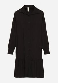 Born2be - Czarna Sukienka z Wiskozą o Koszulowym Kroju z Falbanką Penzedi. Okazja: na co dzień. Typ kołnierza: kołnierzyk klasyczny. Kolor: czarny. Materiał: wiskoza. Długość rękawa: długi rękaw. Typ sukienki: koszulowe. Styl: klasyczny, casual, elegancki #5