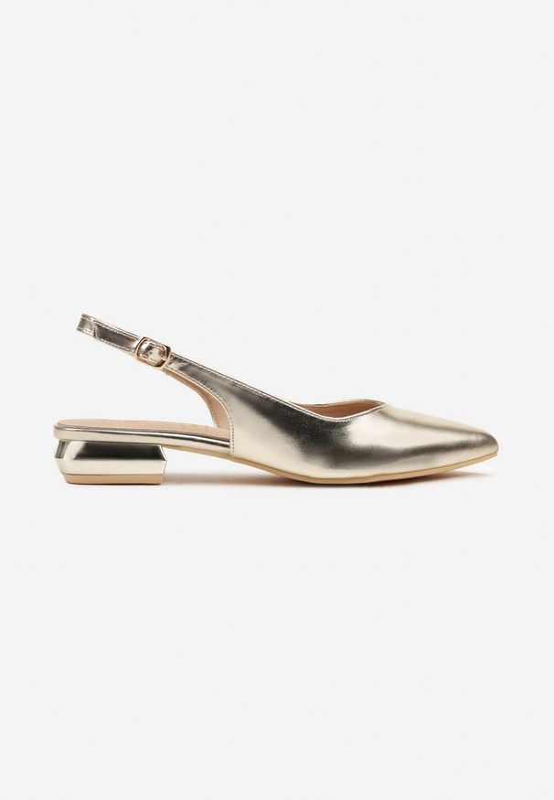 Renee - Złote Sandały Slingback Vices z Wkładką ze Skóry Naturalnej Galeresa. Okazja: na spotkanie biznesowe, do pracy, na co dzień. Zapięcie: pasek. Kolor: złoty. Materiał: skóra. Obcas: na obcasie. Styl: biznesowy, casual, elegancki. Wysokość obcasa: niski