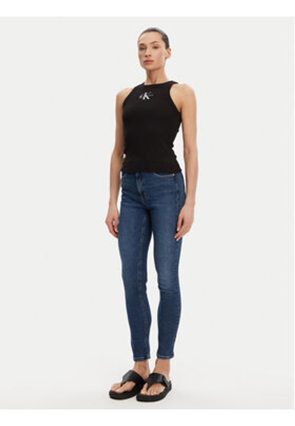 Calvin Klein Jeans Top Monologo J20J225301 Czarny Slim Fit. Kolor: czarny. Materiał: bawełna