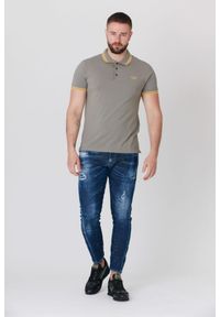 Guess - GUESS Khaki męska koszulka polo z wyszywanym logo, Rozmiar S. Typ kołnierza: polo. Kolor: zielony. Materiał: prążkowany. Długość rękawa: krótki rękaw #3