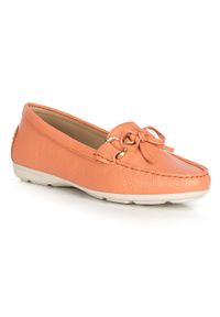 Wittchen - Damskie mokasyny skórzane pastelowe. Kolor: pomarańczowy. Materiał: skóra. Szerokość cholewki: normalna. Wzór: aplikacja. Sezon: wiosna. Obcas: na obcasie. Wysokość obcasa: średni #1