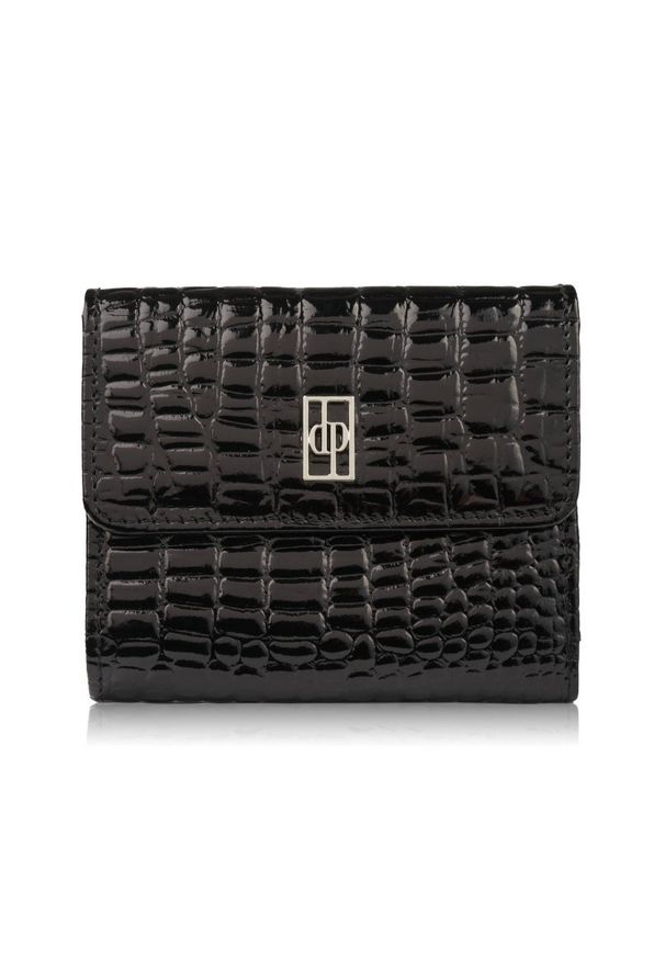 PAOLO PERUZZI - Portfel damski skórzany mały croco czarny z ochroną RFID Paolo Peruzzi AL-03-BL. Kolor: czarny. Materiał: skóra
