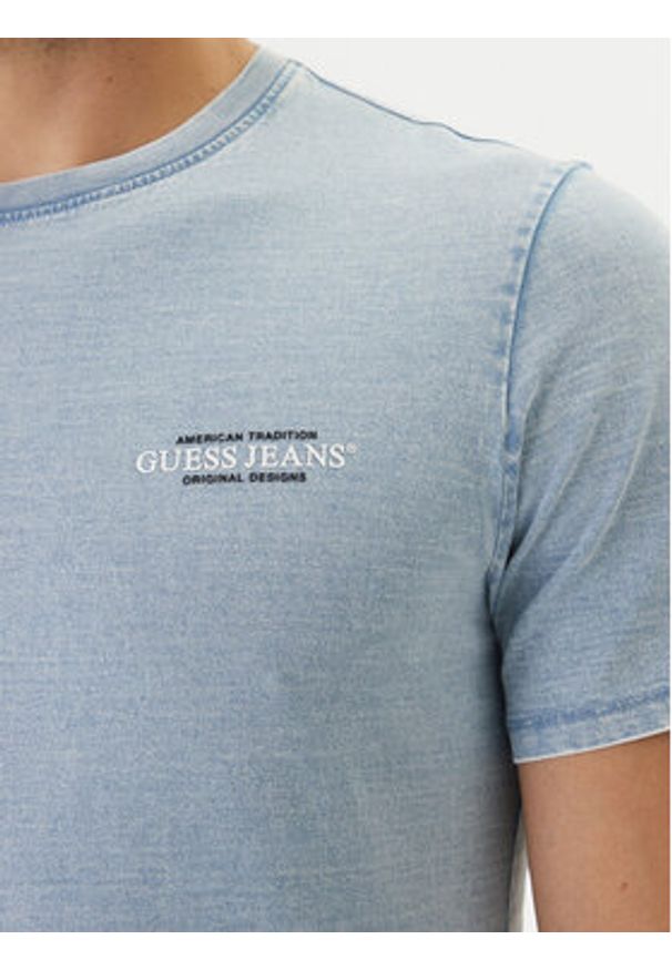 Guess Jeans T-Shirt M6GI55 KCTG1 Niebieski Slim Fit. Kolor: niebieski. Materiał: bawełna