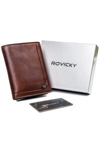 ROVICKY - Portfel skórzany Rovicky brązowy PC-101-BAR-2324 B. Kolor: brązowy. Materiał: skóra. Wzór: gładki