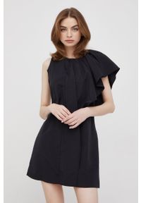 Sisley sukienka kolor czarny mini dopasowana. Kolor: czarny. Materiał: tkanina. Typ sukienki: dopasowane. Długość: mini #1