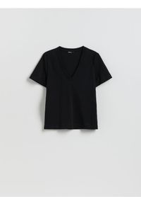 Reserved - T-shirt z bawełny merceryzowanej - czarny. Kolor: czarny. Materiał: bawełna. Wzór: gładki #1