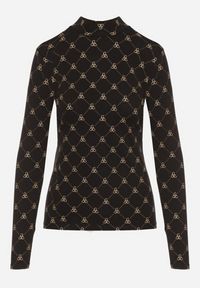 Born2be - Czarna Bawełniana Bluzka z Półgolfem Typu Longsleeve z Geometrycznym Wzorem Tilianna. Okazja: na imprezę, na spotkanie biznesowe, do pracy, na co dzień. Kolor: czarny. Materiał: bawełna. Długość rękawa: długi rękaw. Wzór: geometria. Styl: klasyczny, biznesowy, casual, elegancki