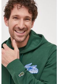 Lacoste bluza bawełniana męska kolor zielony z kapturem z nadrukiem. Typ kołnierza: kaptur. Kolor: zielony. Materiał: bawełna. Wzór: nadruk #4