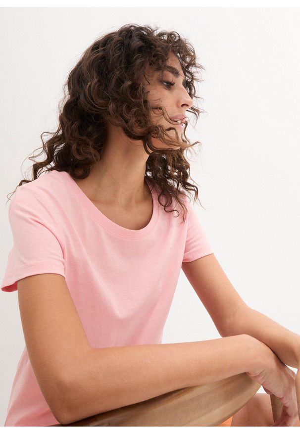 bonprix - Bluzka z okrągłym dekoltem (5 szt.). Kolor: różowy. Materiał: jersey. Długość rękawa: krótki rękaw. Długość: krótkie