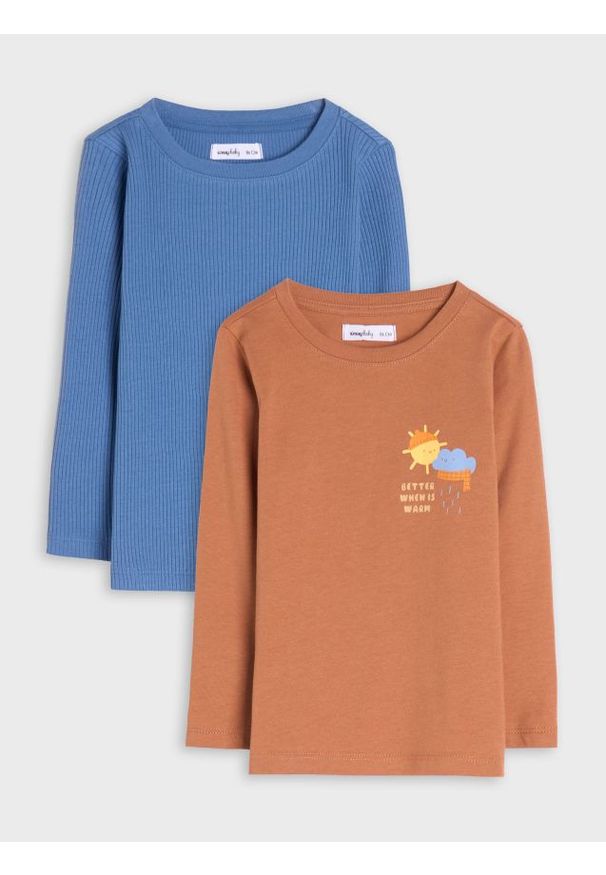 Sinsay - Koszulki 2 pack - brązowy. Kolor: brązowy. Materiał: bawełna, dzianina. Długość rękawa: długi rękaw. Długość: długie. Wzór: nadruk