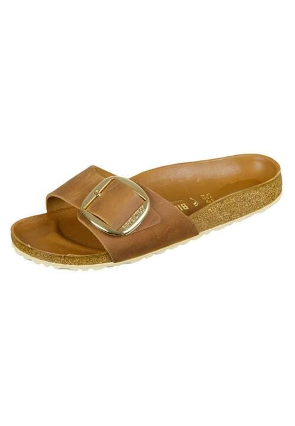 Klapki damskie Birkenstock Madrid Big Buckle Cognac Natural Leather. Okazja: na plażę. Kolor: wielokolorowy. Materiał: syntetyk, materiał. Styl: sportowy