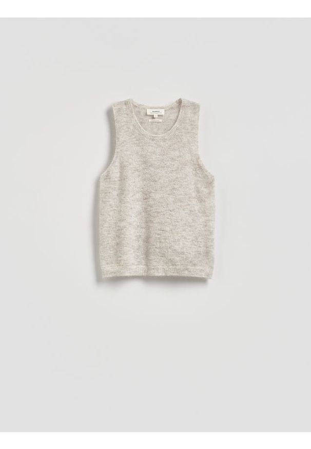 Reserved - Sweter z moherem i wełną - beżowy. Kolor: beżowy. Materiał: wełna, moher