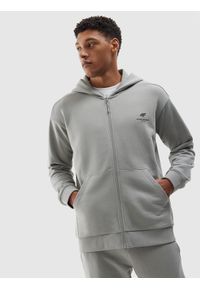 4f - 4F Bluza dresowa rozpinana z kapturem z bawełny organicznej męska - szara XXL. Okazja: na co dzień. Typ kołnierza: kaptur. Kolor: szary. Materiał: dresówka, bawełna. Wzór: gładki, ze splotem, nadruk. Styl: sportowy, casual