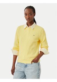 TOMMY HILFIGER - Tommy Hilfiger Sweter Fine WW0WW44993 Żółty jasny Regular Fit. Kolor: żółty. Materiał: bawełna #1