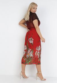 Born2be - Bordowa Sukienka Eripheis. Kolor: czerwony. Materiał: wiskoza, tkanina. Długość rękawa: krótki rękaw. Wzór: kwiaty, gładki. Typ sukienki: koszulowe. Długość: midi #6