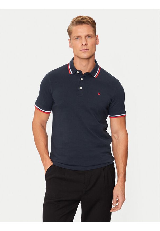 Jack & Jones Polo Paulos 12136668 Granatowy Slim Fit. Typ kołnierza: polo. Kolor: niebieski. Materiał: bawełna