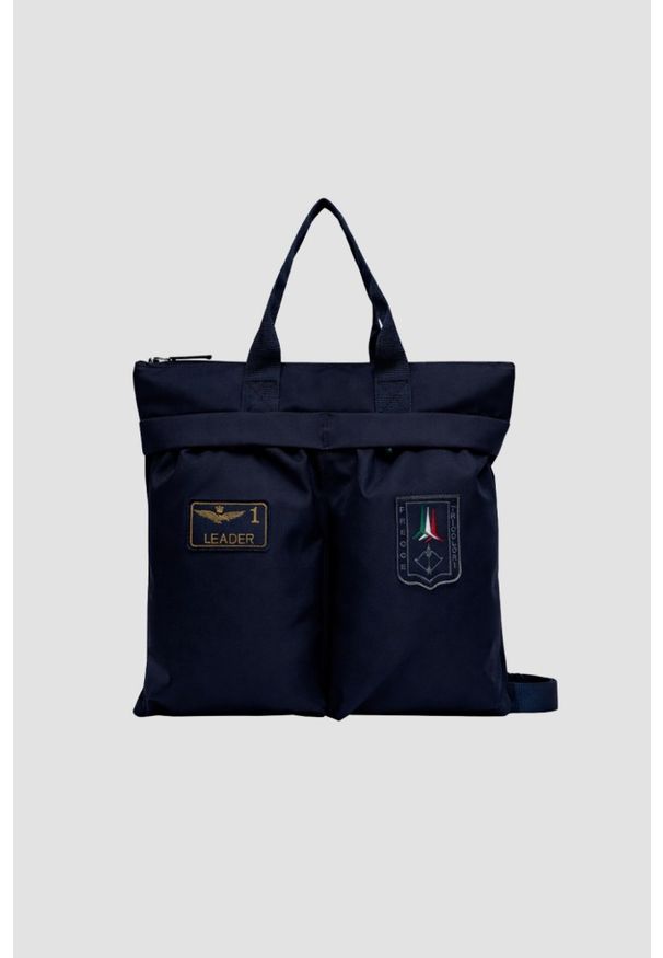 Aeronautica Militare - AERONAUTICA MILITARE Granatowa męska torba sportowa. Kolor: niebieski. Wzór: aplikacja