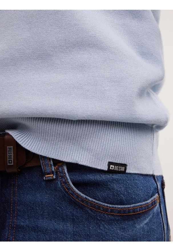Big-Star - Sweter męski bawełniany z dekoltem v-neck niebieski Vassic 400. Okazja: na co dzień. Kolor: niebieski. Materiał: bawełna. Styl: elegancki, casual, klasyczny