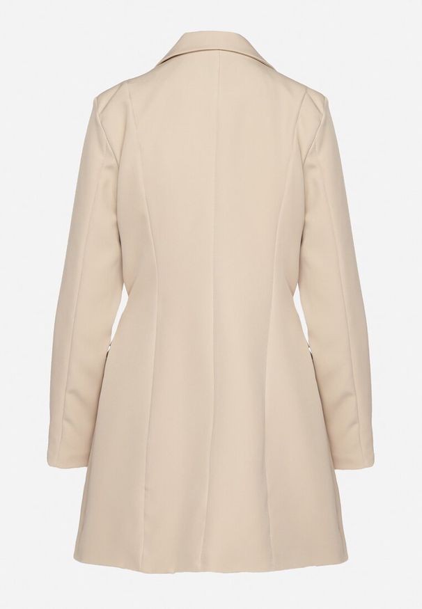 Born2be - Beżowa Kopertowa Sukienka z Imitacją Kieszeni Talriti. Kolor: beżowy. Typ sukienki: kopertowe. Styl: elegancki