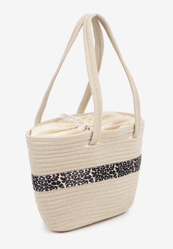 Born2be - Beżowa Torebka z Bawełny Ozdobiona Paskiem w Panterkę Felariela. Kolor: beżowy. Wzór: aplikacja, motyw zwierzęcy. Styl: boho, klasyczny, casual