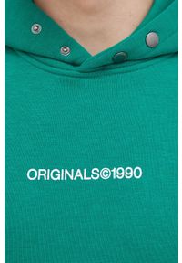 Jack & Jones bluza męska kolor zielony z kapturem z nadrukiem. Typ kołnierza: kaptur. Kolor: zielony. Długość: krótkie. Wzór: nadruk #3
