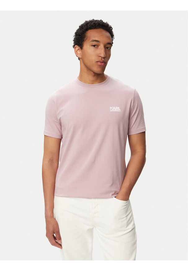 Karl Lagerfeld - KARL LAGERFELD T-Shirt 755781 563235 Różowy Regular Fit. Typ kołnierza: dekolt w karo. Kolor: różowy. Materiał: bawełna