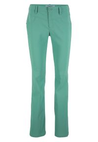 Spodnie z bengaliny ze stretchem BOOTCUT bonprix zielony szałwiowy. Kolor: zielony. Materiał: skóra, wiskoza, materiał, włókno, poliester #1