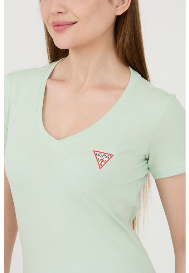 Guess - GUESS Miętowy damski t-shirt Mini Triangle Tee, Rozmiar M. Kolor: zielony