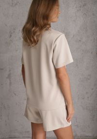 Renee - Beżowy Bawełniano-Wiskozowy Komplet Sportowy T-shirt i Szorty Areinna. Kolor: beżowy. Materiał: wiskoza, bawełna #3