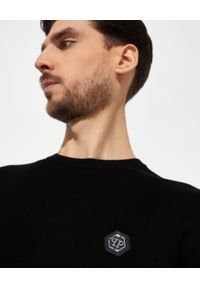 Philipp Plein - PHILIPP PLEIN - Czarny sweter Hexagon. Kolor: czarny. Materiał: bawełna. Długość rękawa: długi rękaw. Długość: długie. Wzór: aplikacja
