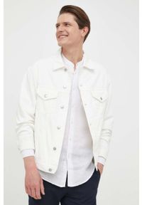 Sisley kurtka jeansowa męska kolor biały przejściowa. Kolor: biały. Materiał: jeans. Wzór: gładki #1