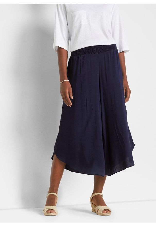 bonprix - Spodnie culotte w długości do łydki, z miękkiej wiskozy. Kolor: niebieski. Materiał: wiskoza. Styl: elegancki